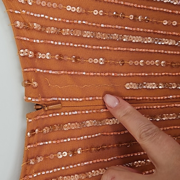 Mac DuggalSequined Wrap Over Cap Sleeve Ruffle Hem Dress - Picture 7 of 10